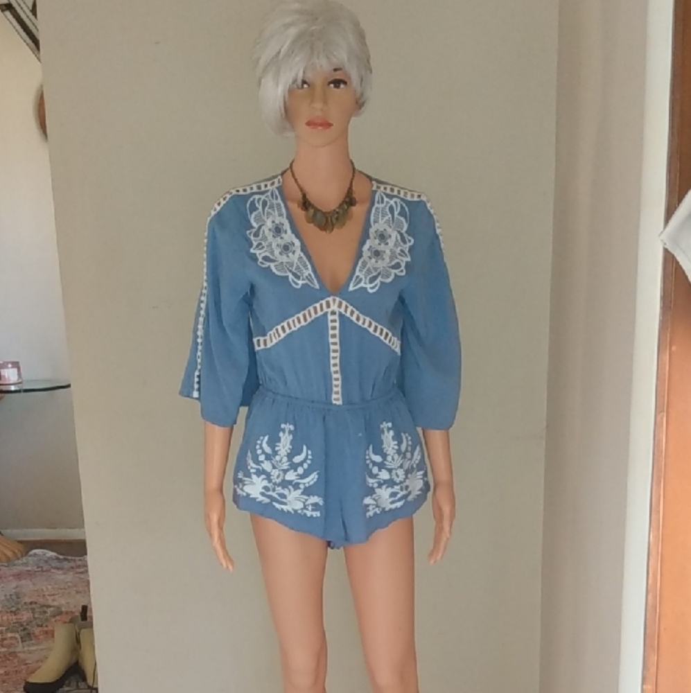 Blue Embroidered Women's Top